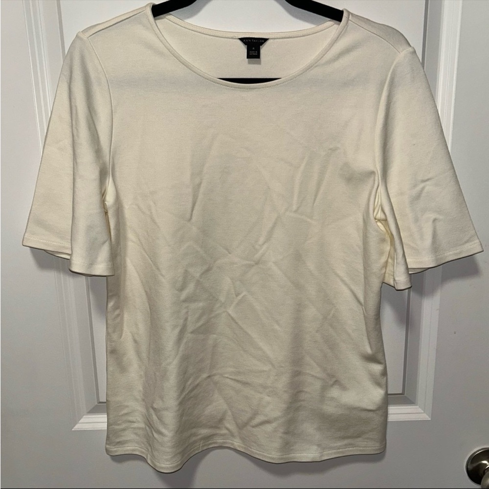 Ann Taylor Cream Short Sleeve Top